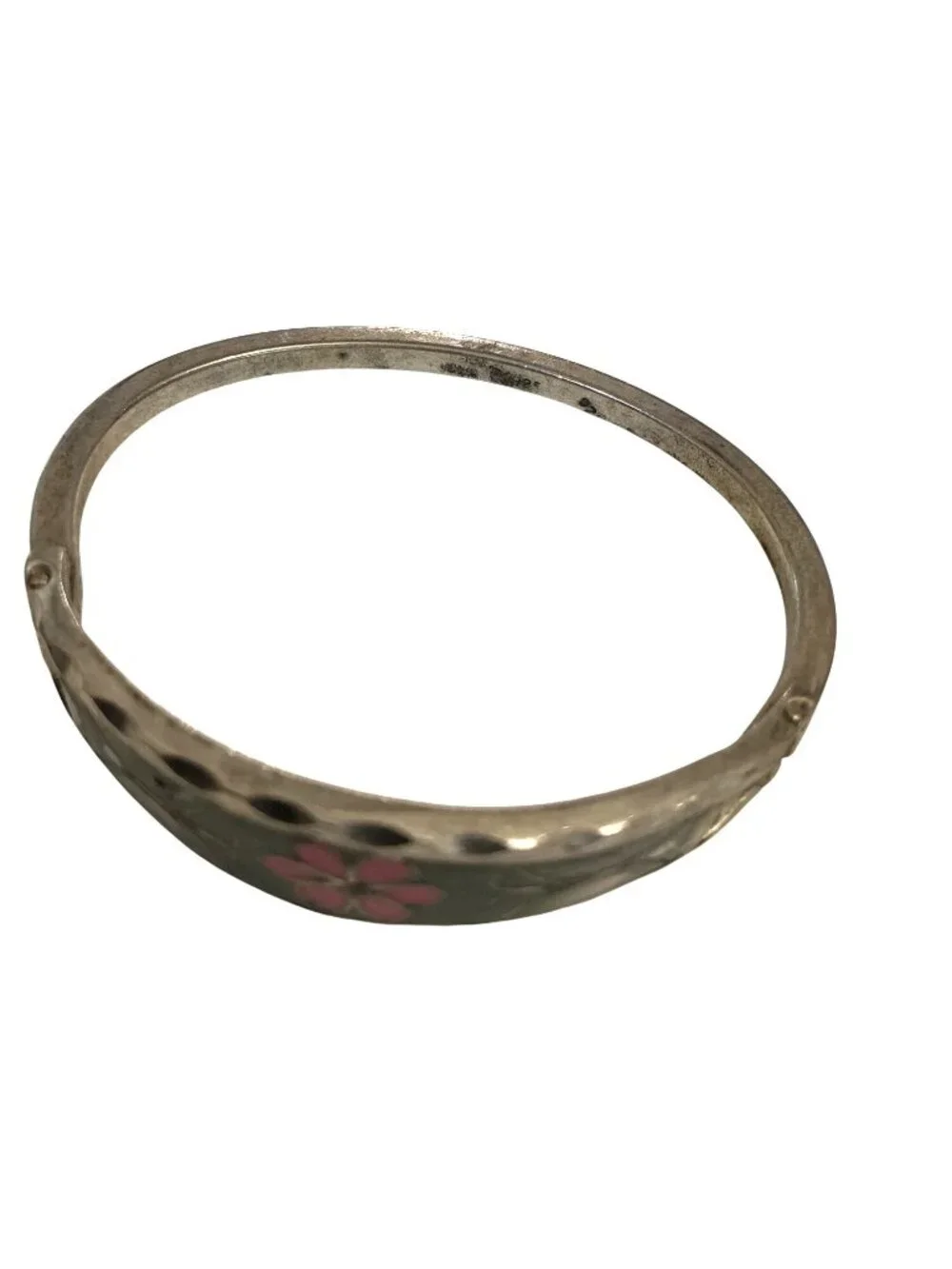 Mexico Sterling Silver 925 Hinged Floral Abalone Inlay Bangle Bracelet Child’s